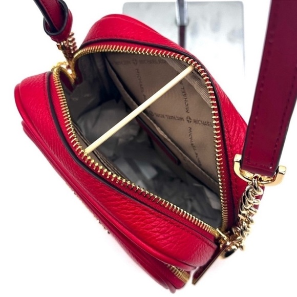 Michael Kors Medium NS Chain Xbody Bag & Jet Set Travel Medium ZA Card Case Red - Picture 6 of 12